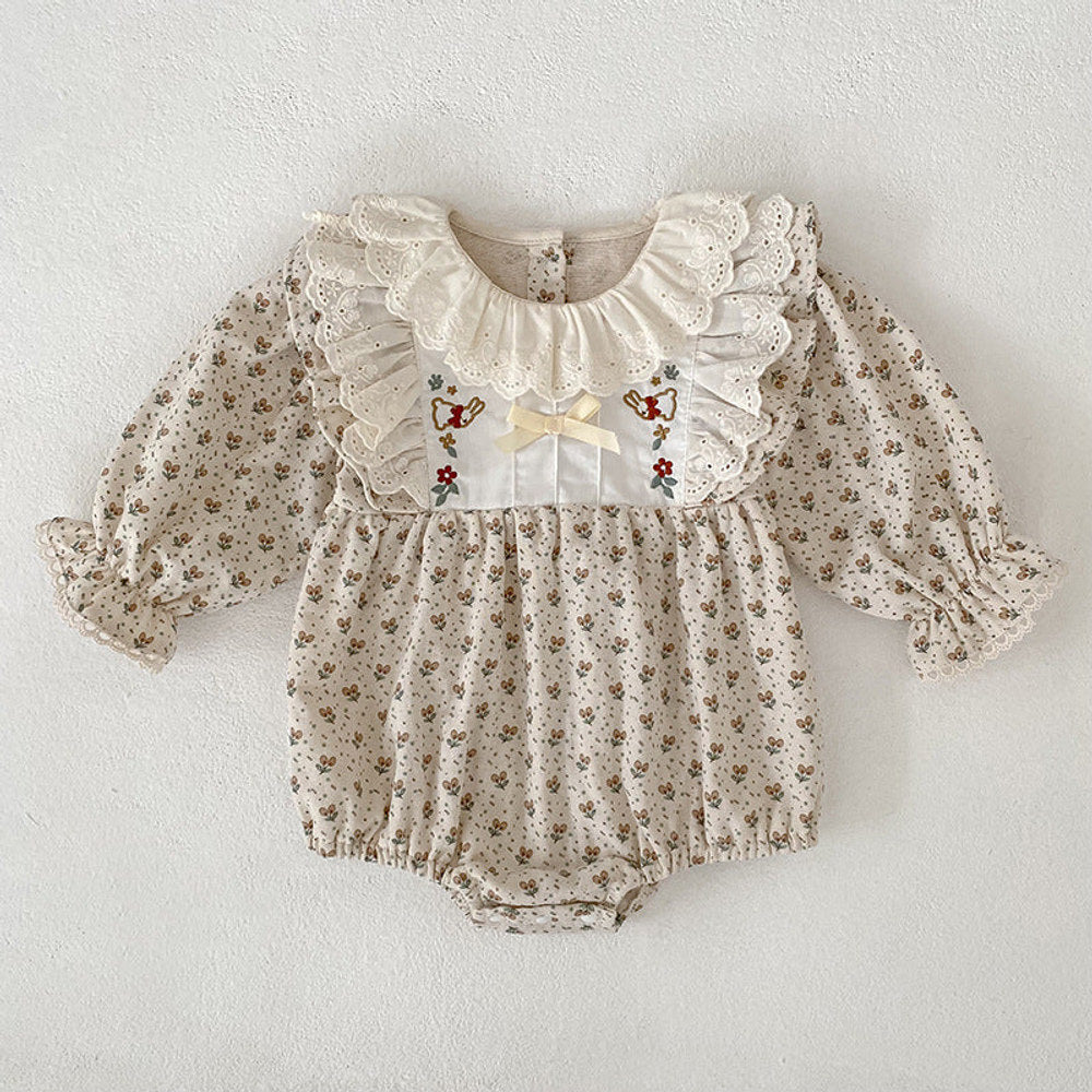 MyKids-USA® Arrival Spring and Autumn Flowers Pattern Baby Kids Girls Onesies and Dress – Princess Sister Matching Set