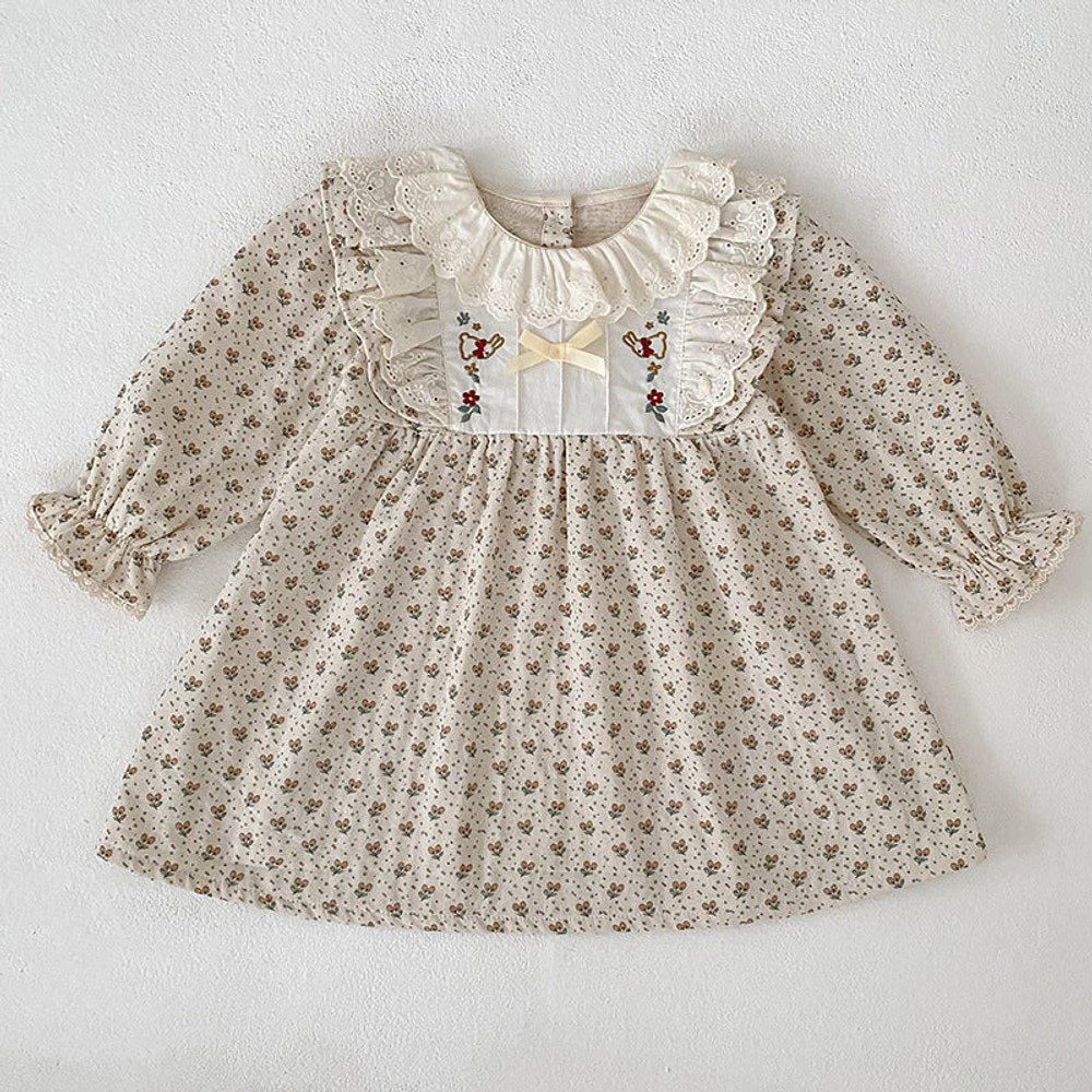 MyKids-USA® Arrival Spring and Autumn Flowers Pattern Baby Kids Girls Onesies and Dress – Princess Sister Matching Set
