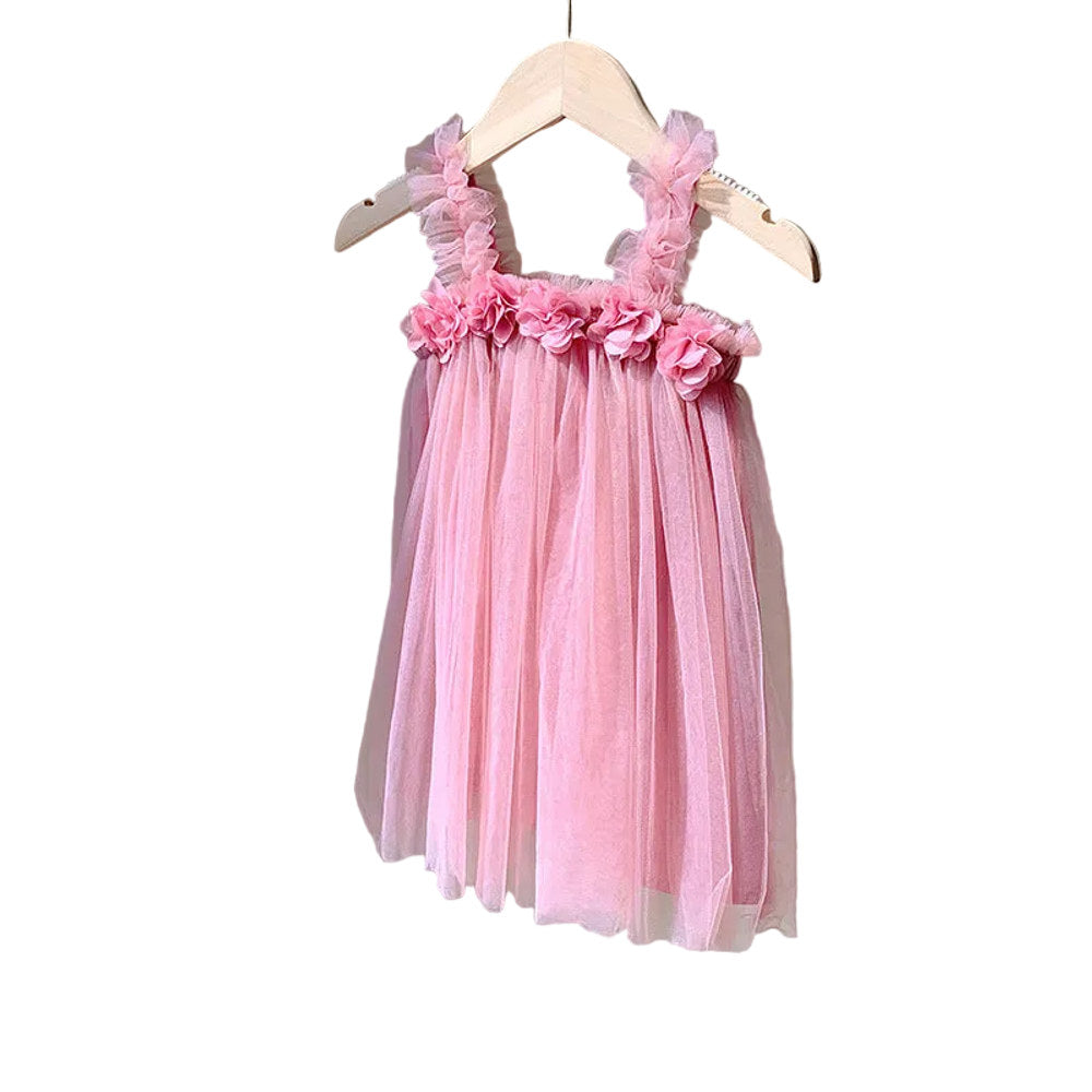 MyKids-USA® Summer Baby Kids Girls Sleeveless 3D Flowers Mesh Strap Dress