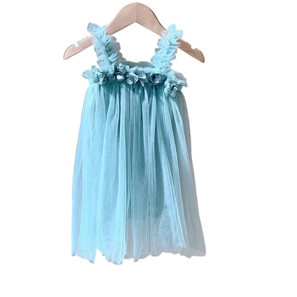 MyKids-USA® Summer Baby Kids Girls Sleeveless 3D Flowers Mesh Strap Dress