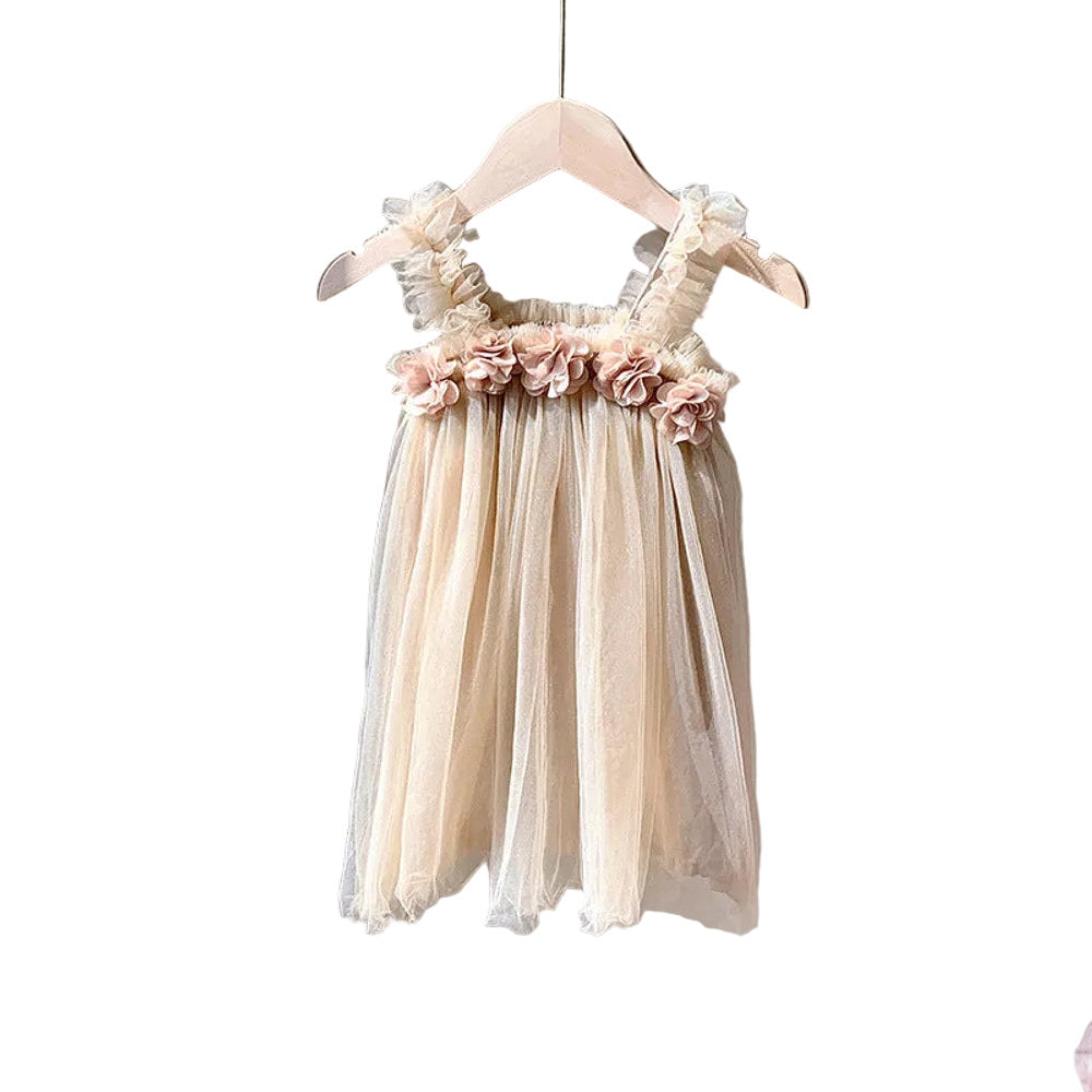 MyKids-USA® Summer Baby Kids Girls Sleeveless 3D Flowers Mesh Strap Dress