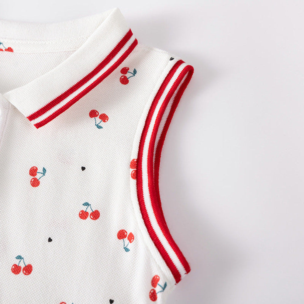 MyKids-USA® Cherry Pattern Sleeveless Polo Dress for Stylish Girls