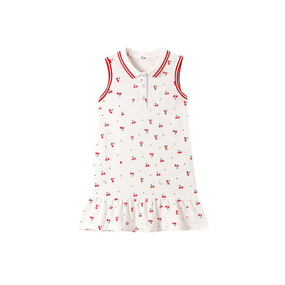 MyKids-USA® Cherry Pattern Sleeveless Polo Dress for Stylish Girls