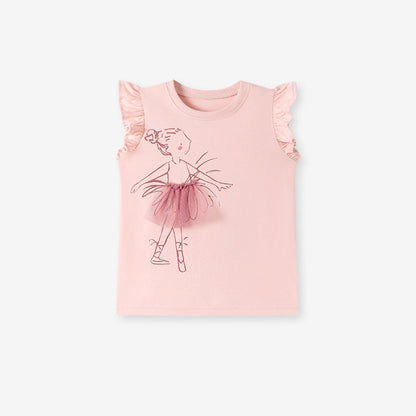 MyKids-USA® Kids’ Cartoon Pattern Fly Sleeves T-shirt in European and American Style for Girls