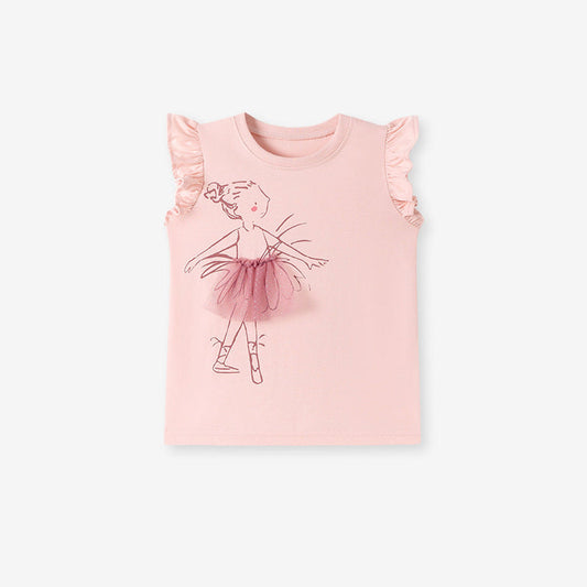 MyKids-USA® Kids’ Cartoon Pattern Fly Sleeves T-shirt in European and American Style for Girls