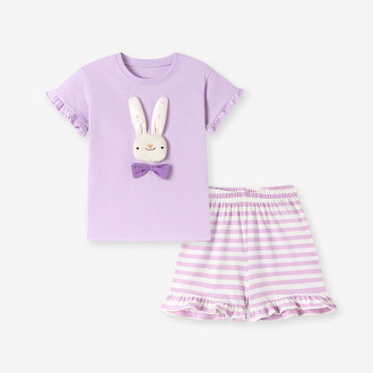 MyKids-USA® Baby Kids Girls Short Sleeves Cartoon Pattern T-shirt and Striped Shorts Clothing Set