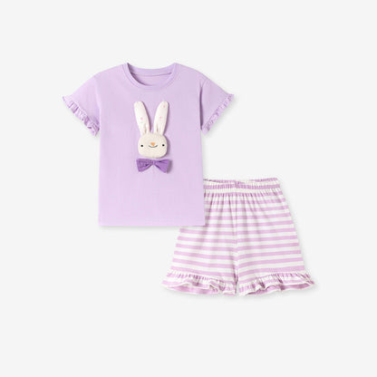 MyKids-USA® Baby Kids Girls Short Sleeves Cartoon Pattern T-shirt and Striped Shorts Clothing Set