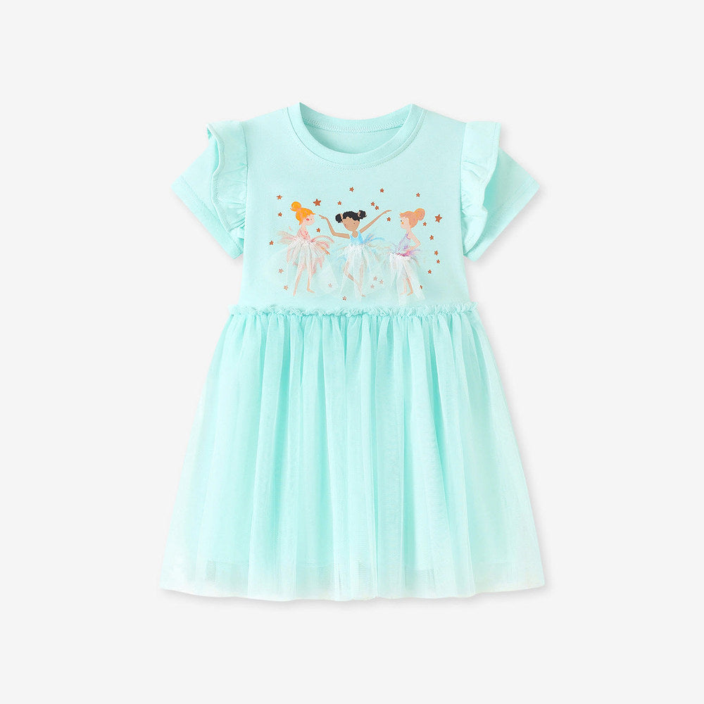 MyKids-USA® Cartoon and Stars Pattern Short Sleeves Dress for Stylish Girls
