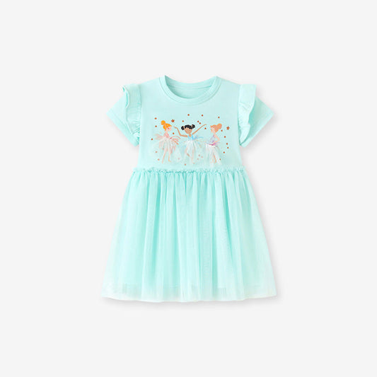 MyKids-USA® Summer Arrival Cartoon and Stars Pattern Short Sleeves Dress for Stylish Girls