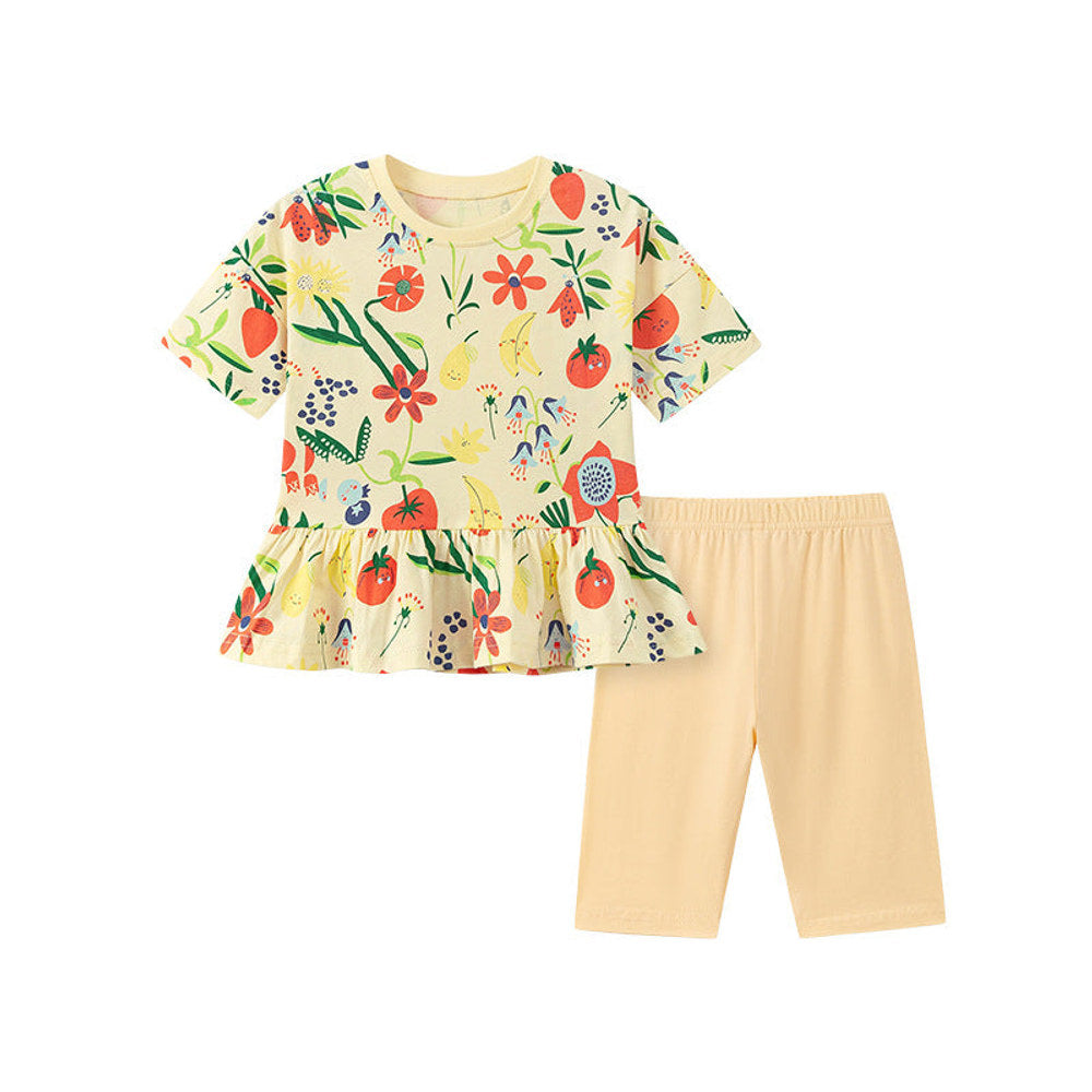 MyKids-USA® Baby Kids Girls Short Sleeves Floral Pattern T-shirt and Yellow Pants Clothing Set