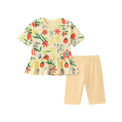 MyKids-USA® Baby Kids Girls Short Sleeves Floral Pattern T-shirt and Yellow Pants Clothing Set