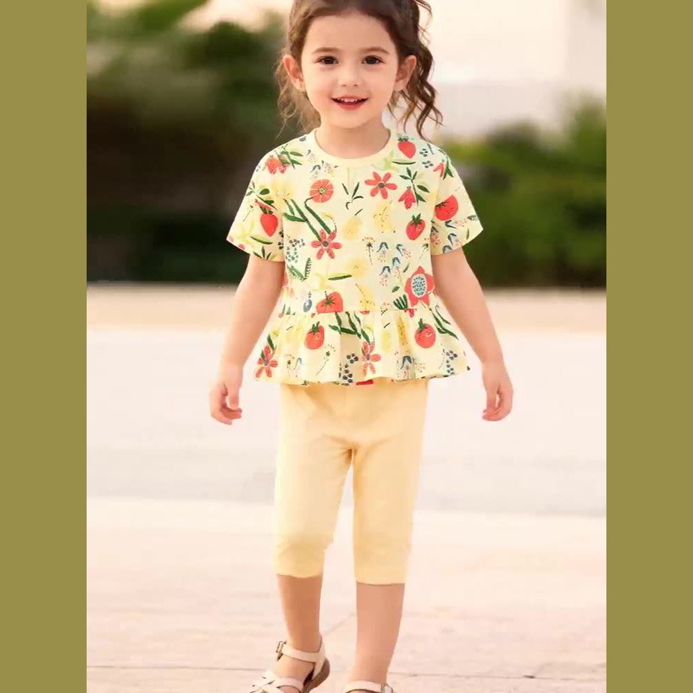 MyKids-USA® Baby Kids Girls Short Sleeves Floral Pattern T-shirt and Yellow Pants Clothing Set