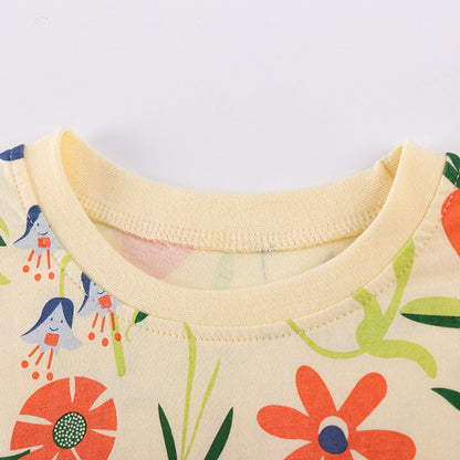 MyKids-USA® Baby Kids Girls Short Sleeves Floral Pattern T-shirt and Yellow Pants Clothing Set