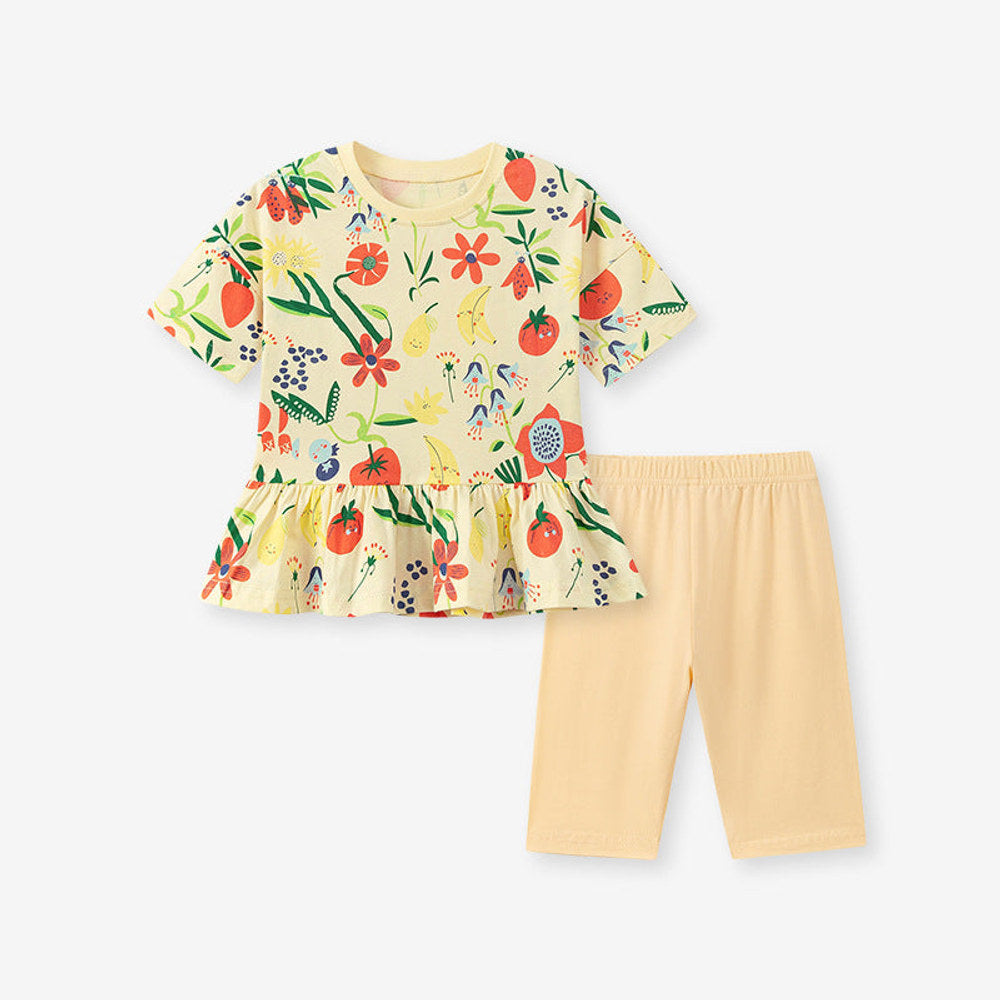 MyKids-USA® Baby Kids Girls Short Sleeves Floral Pattern T-shirt and Yellow Pants Clothing Set