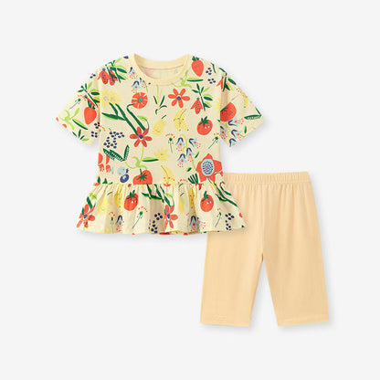 MyKids-USA® Baby Kids Girls Short Sleeves Floral Pattern T-shirt and Yellow Pants Clothing Set