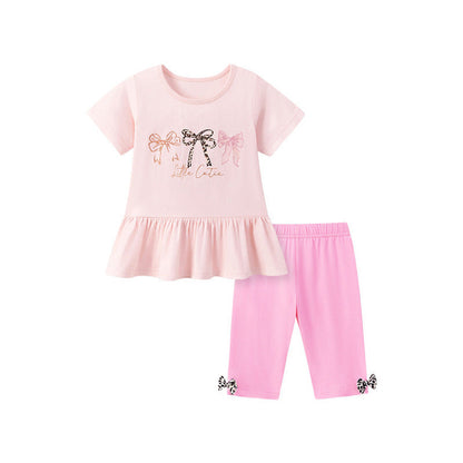 MyKids-USA® Baby Kids Girls Short Sleeves Butterfly-bows Pattern T-shirt and Pink Pants Clothing Set