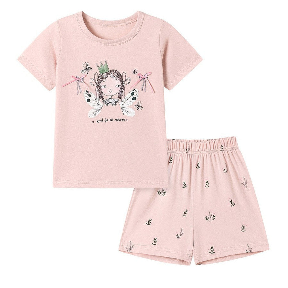 MyKids-USA® Baby Kids Girls Short Sleeves Cartoon Pattern T-shirt and Pink Floral Shorts Clothing Set