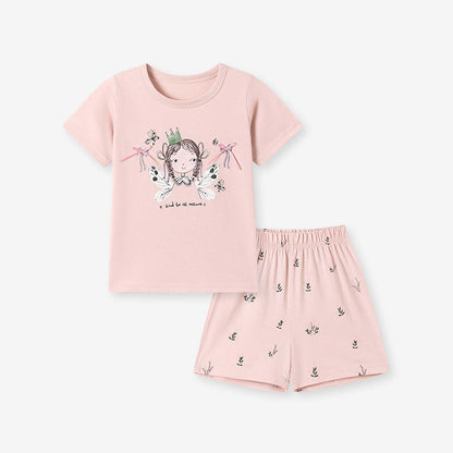 MyKids-USA® Baby Kids Girls Short Sleeves Cartoon Pattern T-shirt and Pink Floral Shorts Clothing Set