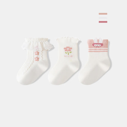 MyKids-USA® Baby Girls Breathable Cartoon Pattern Socks 1 Lot=3-Pair Set