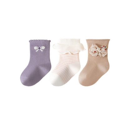 MyKids-USA® Baby Girls Breathable Cartoon Pattern Socks 1 Lot=3-Pair Set