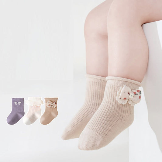 MyKids-USA® Baby Girls Breathable Cartoon Pattern Socks 1 Lot=3-Pair Set
