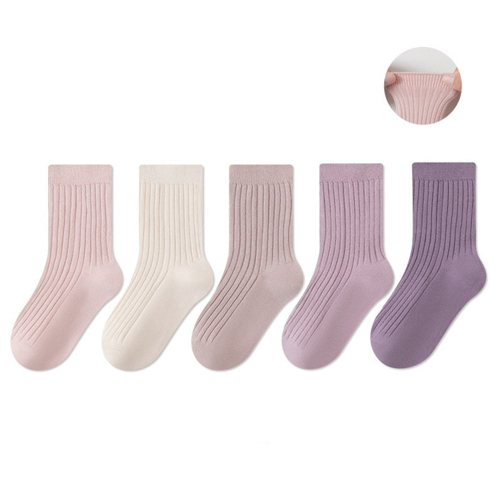 MyKids-USA® Baby Kids Girls Breathable Solid Color Socks 1 Lot=5-Pair Set