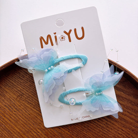 MyKids-USA® Collection of 2 Versatile Butterfly Pattern Beaded Hair Clips