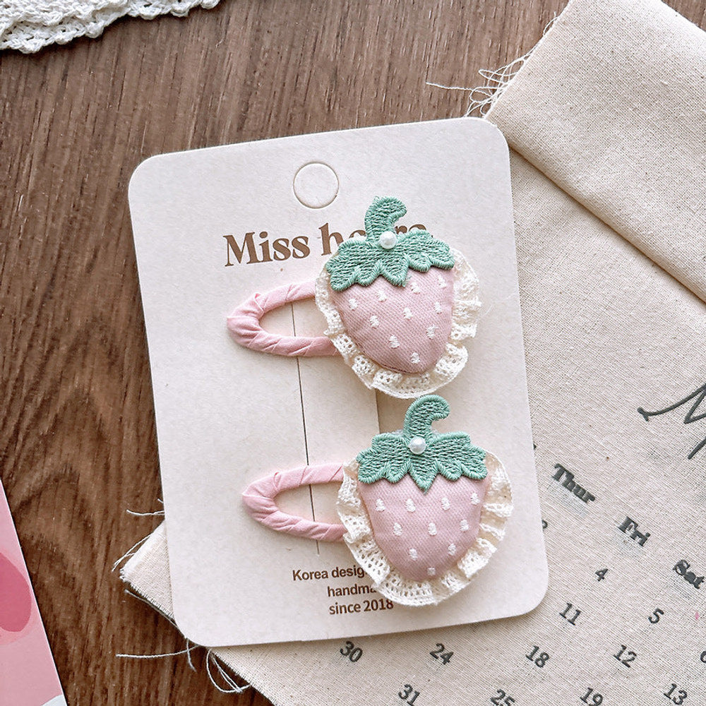 MyKids-USA® Collection of 2 Versatile Embroidered Pattern Pink Hair Clips