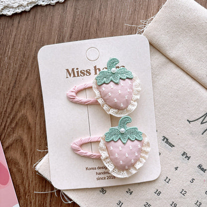 MyKids-USA® Collection of 2 Versatile Embroidered Pattern Pink Hair Clips