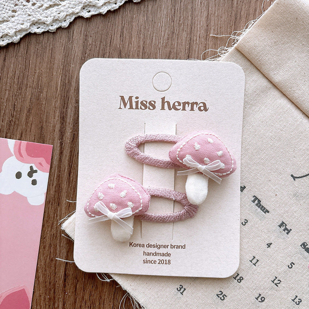 MyKids-USA® Collection of 2 Versatile Embroidered Pattern Pink Hair Clips