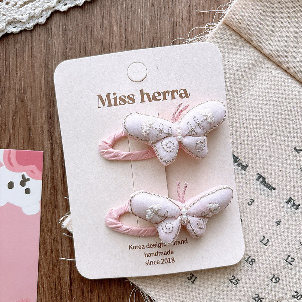 MyKids-USA® Collection of 2 Versatile Embroidered Pattern Pink Hair Clips