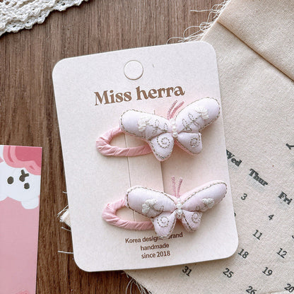 MyKids-USA® Collection of 2 Versatile Embroidered Pattern Pink Hair Clips