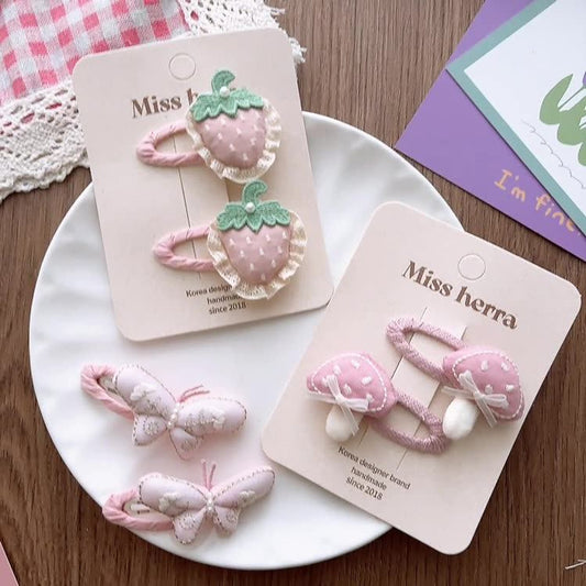 MyKids-USA® Collection of 2 Versatile Embroidered Pattern Pink Hair Clips