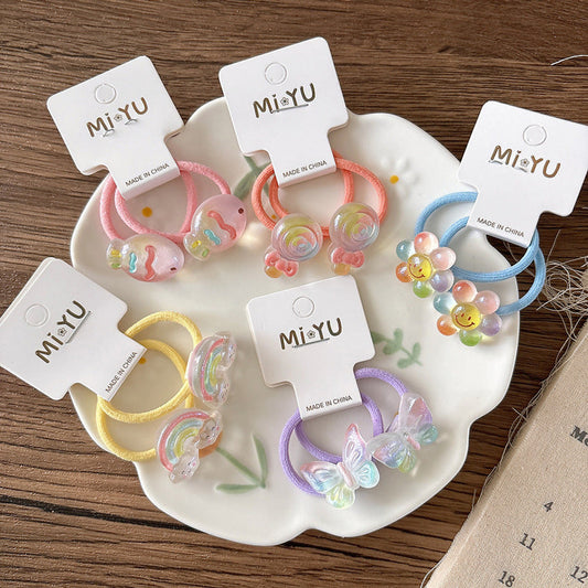 MyKids-USA® Collection of 2 Versatile Sweet Resin Decorated Hair Ties