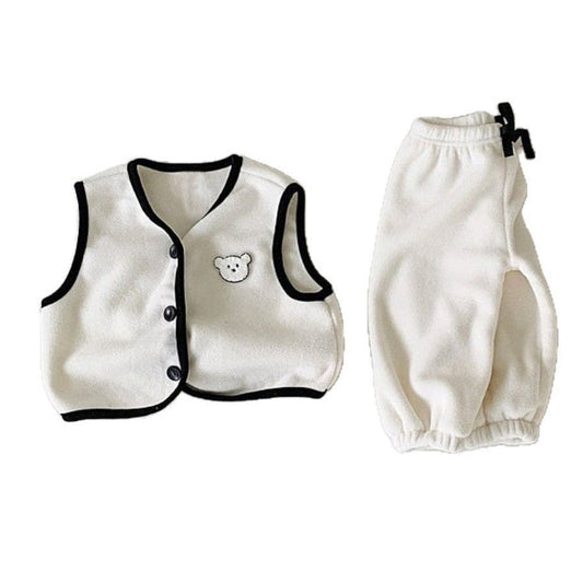 MyKids-USA® Baby Kids Unisex Long Sleeves Casual Teddy Pattern Vest and Pants Clothing Set