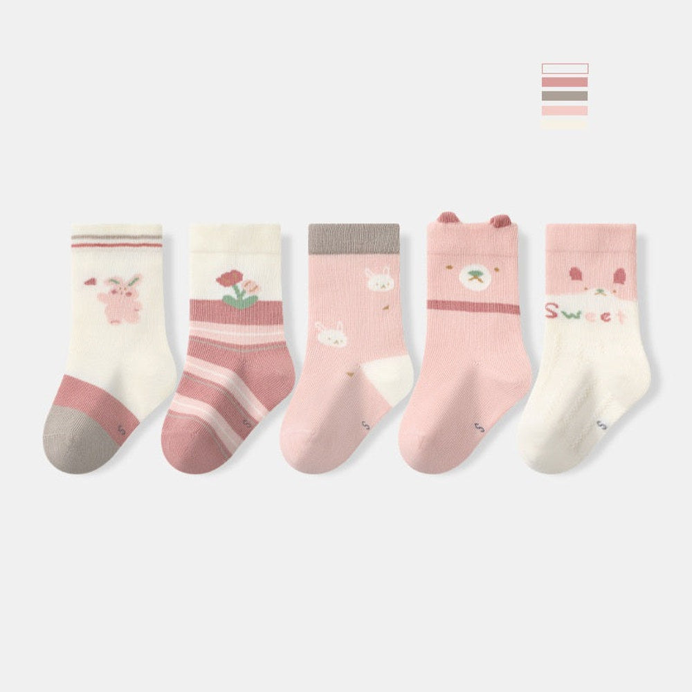 MyKids-USA® Baby Boys and Girls Cute Cartoon and Striped Pattern Socks 1 Lot=5-Pair Set