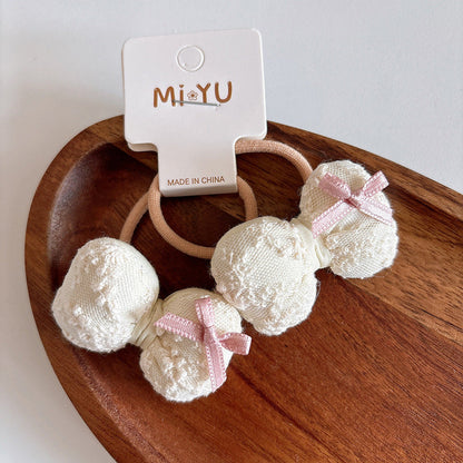 MyKids-USA® Collection of 2 Versatile Cute Lace Embroidered Pattern Hair Clips and Hair Ties