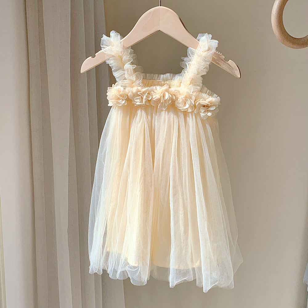 MyKids-USA® Summer Baby Kids Girls Sleeveless 3D Flowers Mesh Strap Dress