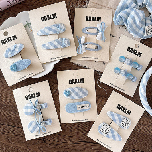 MyKids-USA® Collection of 2 Versatile Cute Butterfly-bow and Plaid Pattern Hair Clips