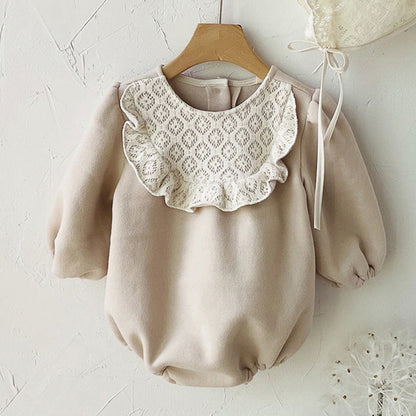 MyKids-USA® Baby Girls Lace Hollow-out Pattern Long Sleeves Color Patchwork Bodysuit