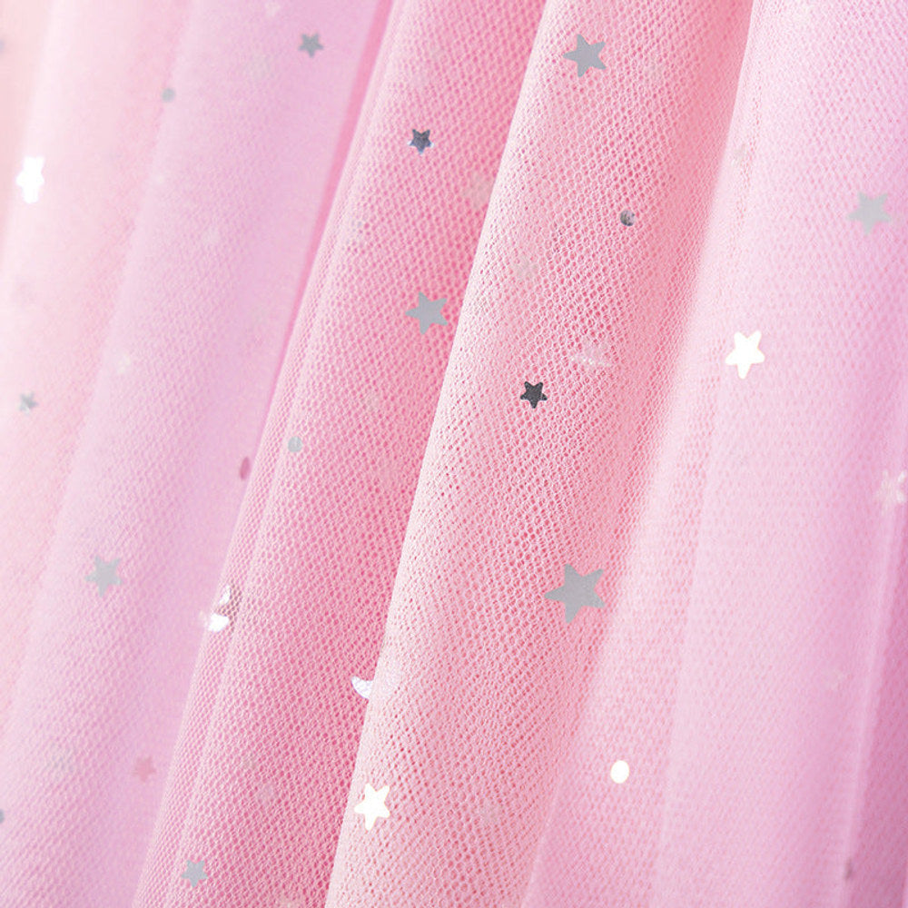 MyKids-USA® Stars Pattern Short Sleeves Tulle Patchwork Dress for Stylish Girls