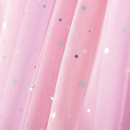 MyKids-USA® Stars Pattern Short Sleeves Tulle Patchwork Dress for Stylish Girls