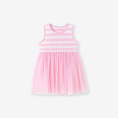 MyKids-USA® Striped Pattern Sleeveless Tulle Patchwork Dress for Stylish Girls