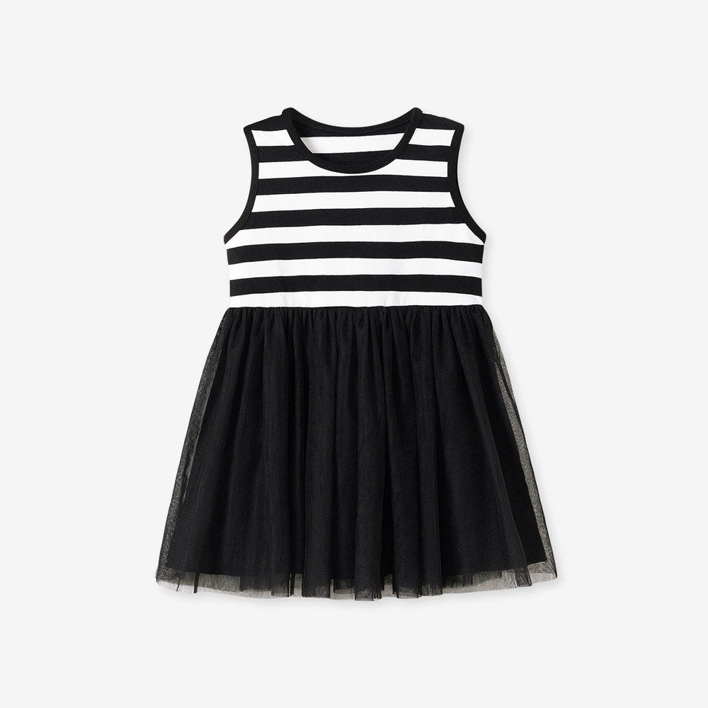 MyKids-USA® Striped Pattern Sleeveless Tulle Patchwork Dress for Stylish Girls