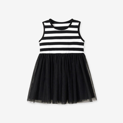 MyKids-USA® Striped Pattern Sleeveless Tulle Patchwork Dress for Stylish Girls