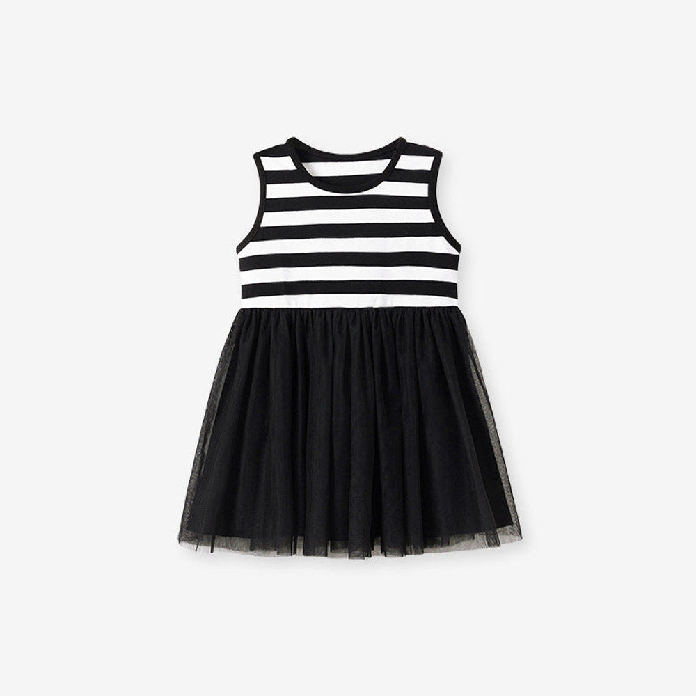 MyKids-USA® Striped Pattern Sleeveless Tulle Patchwork Dress for Stylish Girls