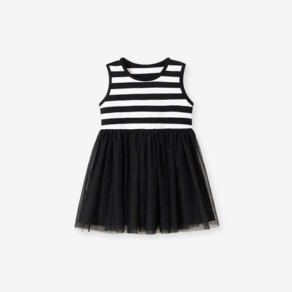 MyKids-USA® Striped Pattern Sleeveless Tulle Patchwork Dress for Stylish Girls