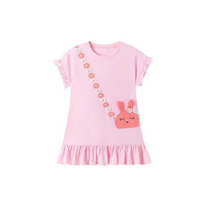 MyKids-USA® Cartoon and Flowers Pattern Short Sleeves Dress for Stylish Girls