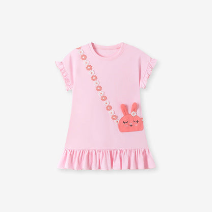 MyKids-USA® Cartoon and Flowers Pattern Short Sleeves Dress for Stylish Girls