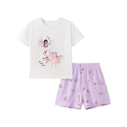 MyKids-USA® Baby Kids Girls Short Sleeves Cartoon Pattern T-shirt and Floral Pants Clothing Set
